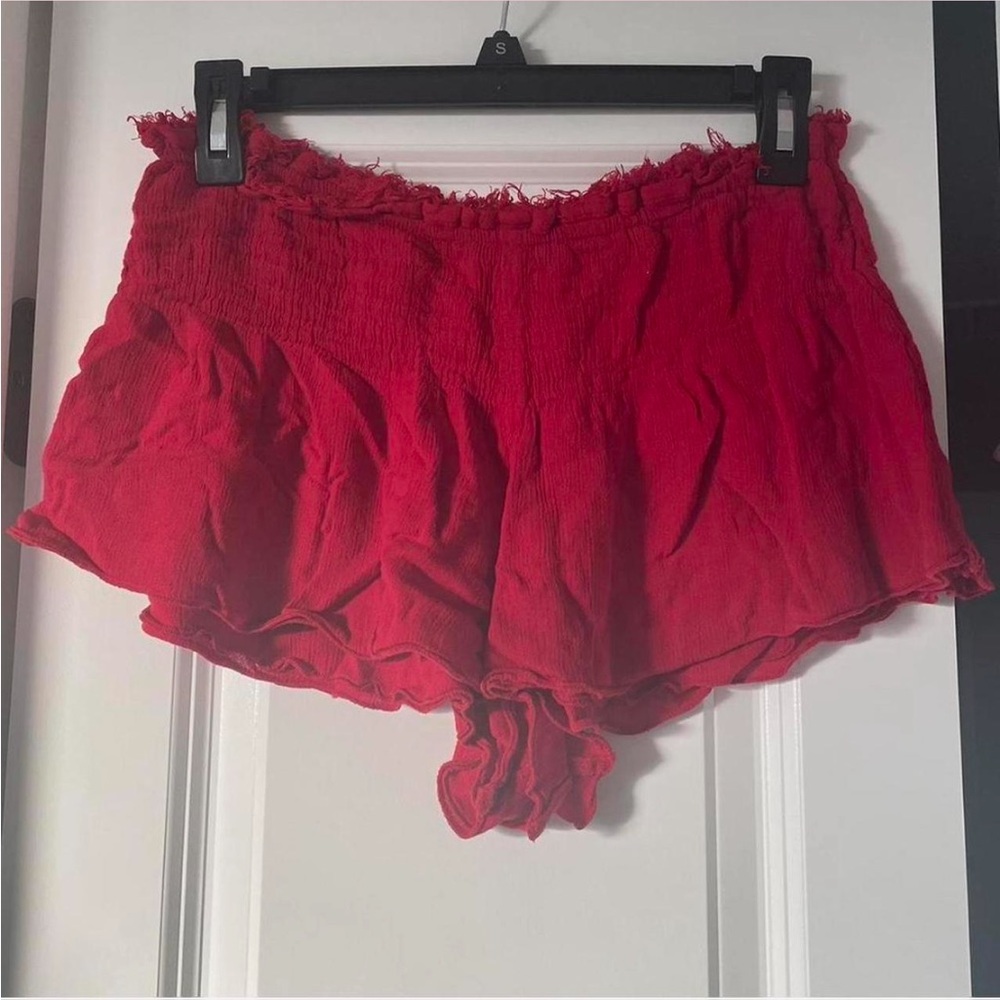 Free People High Waist Red Ruffled Shorts